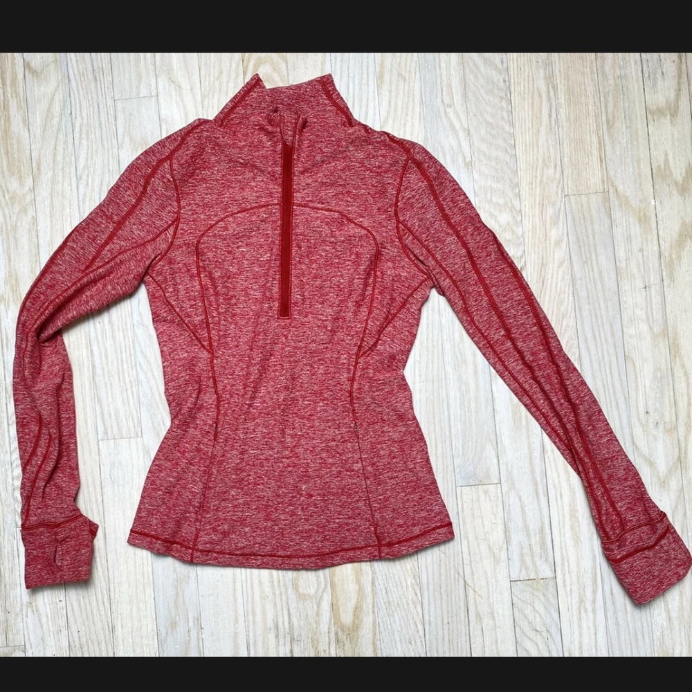 Lululemon Size 4 Run Briskly 1/2 Zip Long Sleeve Rulu - Heathered Dark Sport Red